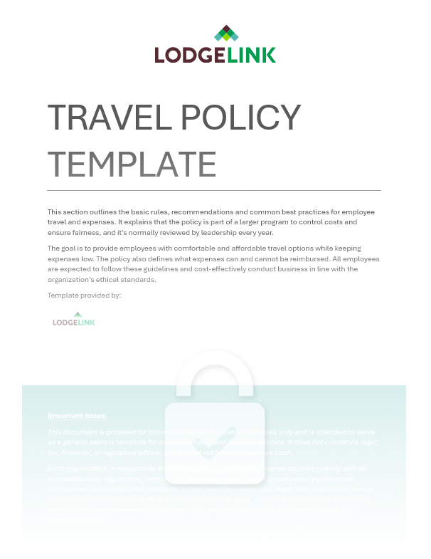LodgeLink travel policy template document, representing standardized guidelines for managing workforce travel