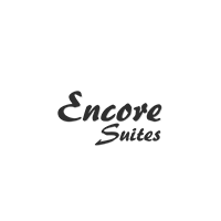 Encore Suites logo in black script font on a white background.