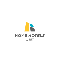 Home Hotels by d3h logo with yellow and blue geometric house design.
