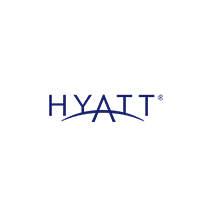 Hyatt Hotels logo in navy blue capital letters on a white background.