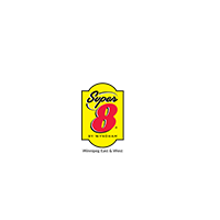 Super 8 by Wyndham hotel logo with yellow background, red number 8, and black text.