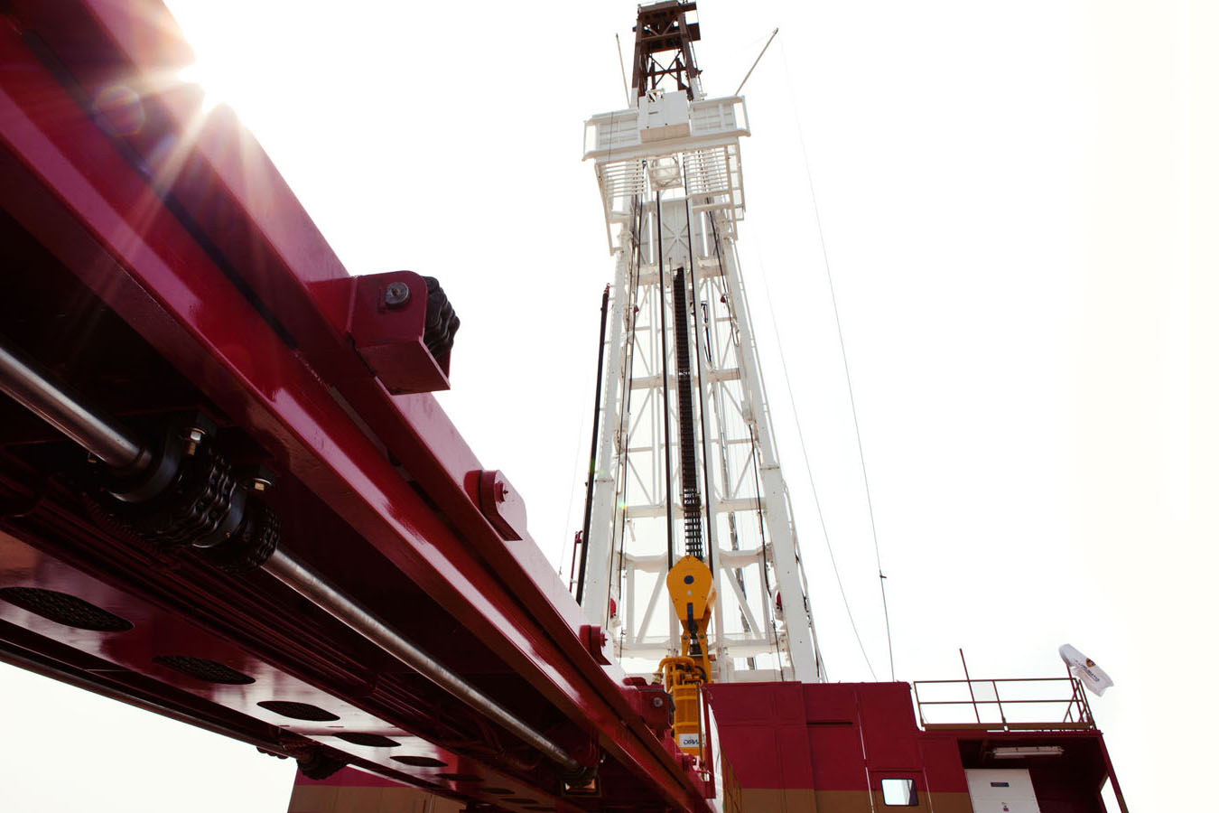 A close-up of a tower. 