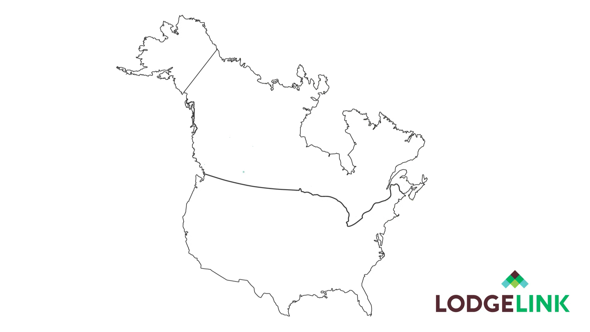 Map of North America with LodgeLink logo.