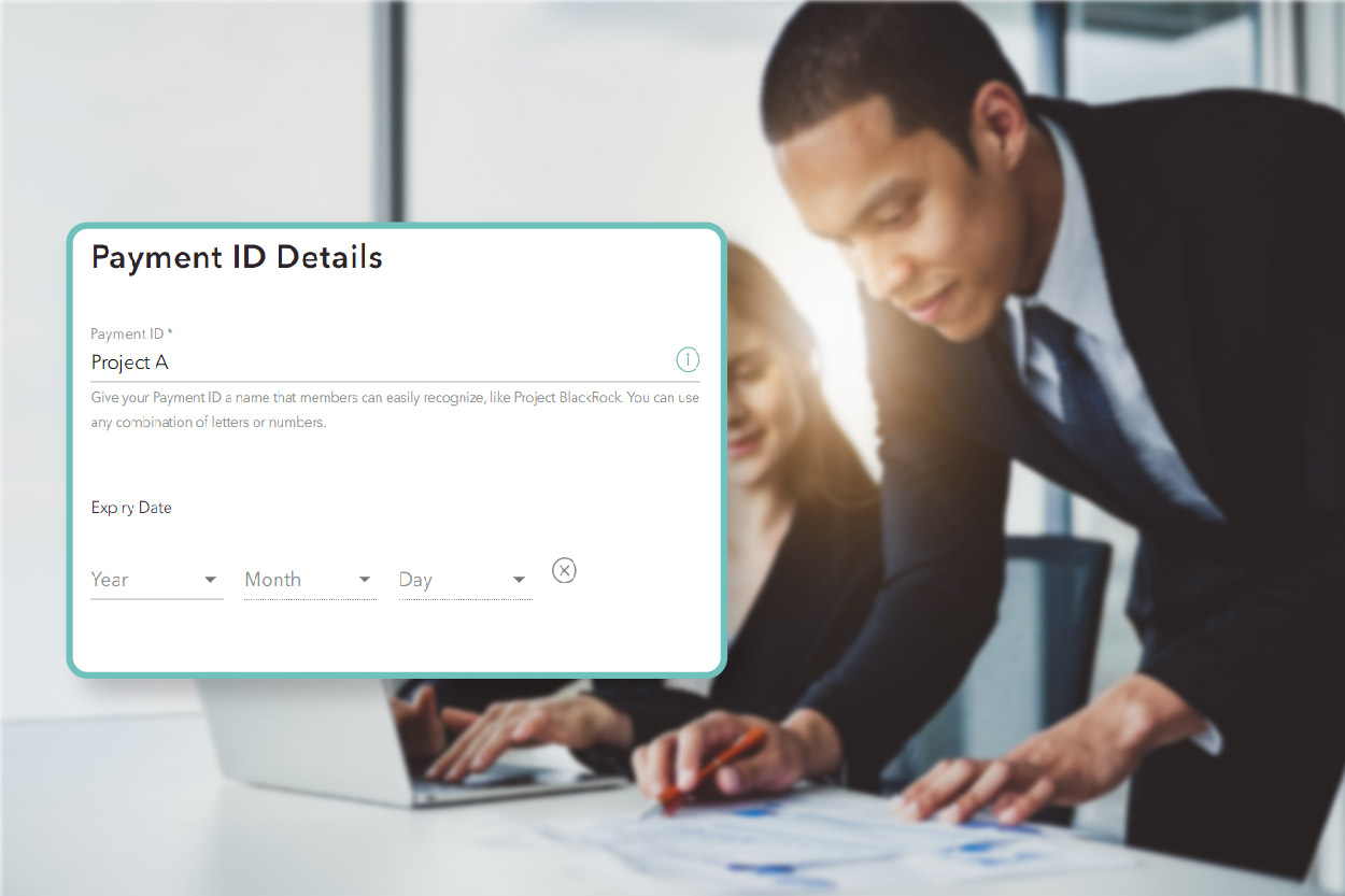 Business man and payment ID details graphic.
