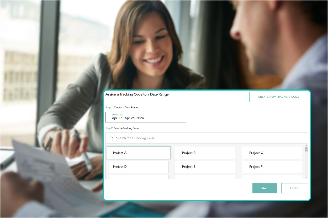 Business woman and tracking codes graphic.