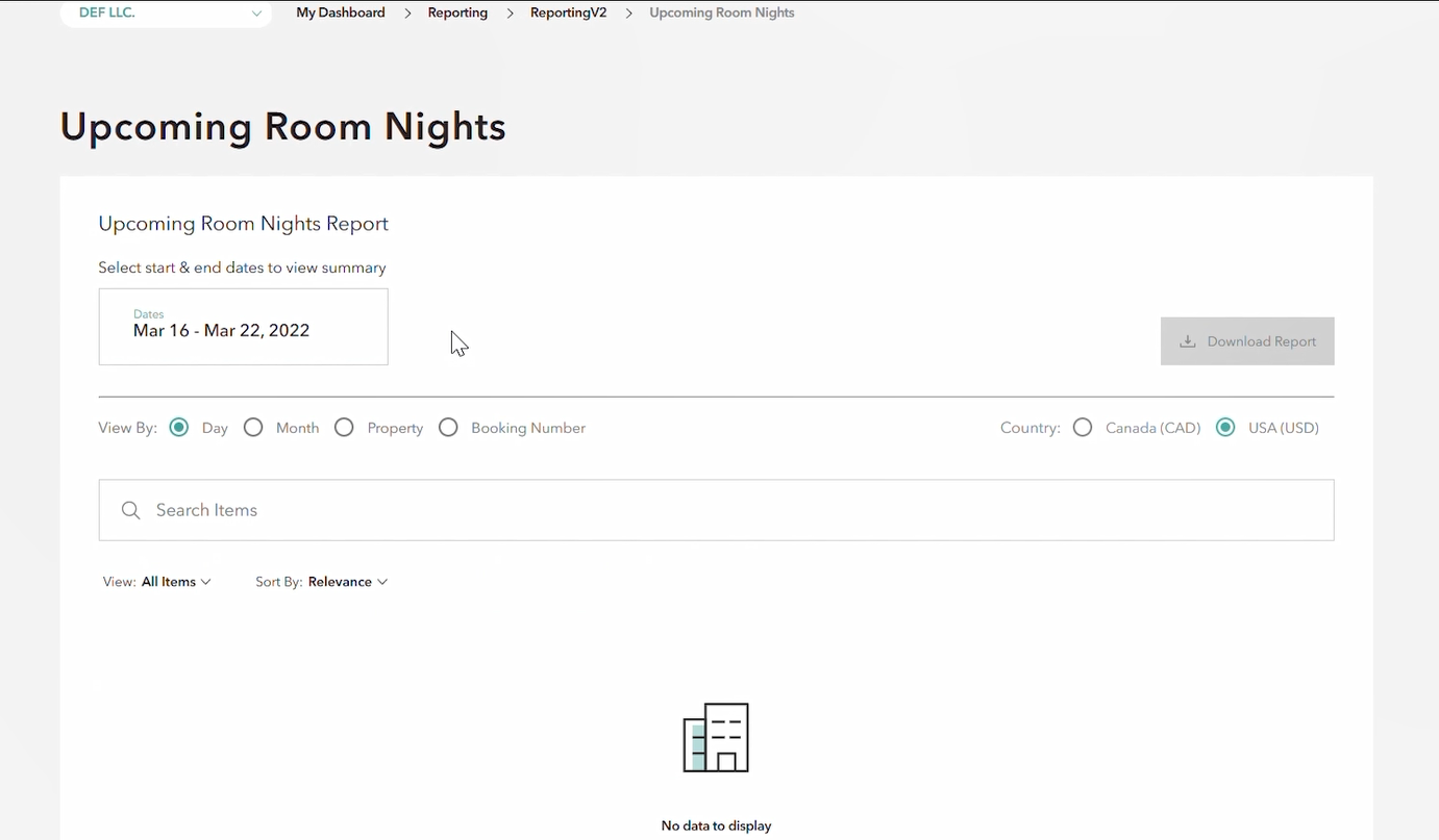 Upcoming Room Nights Upcoming Room Nights