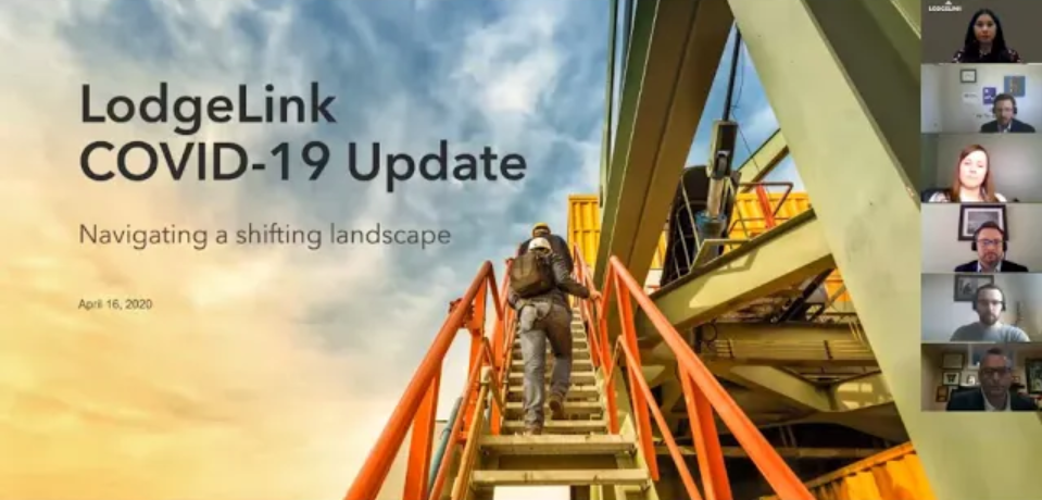 LodgeLink COVID-19 update presentation with team members on a virtual call.