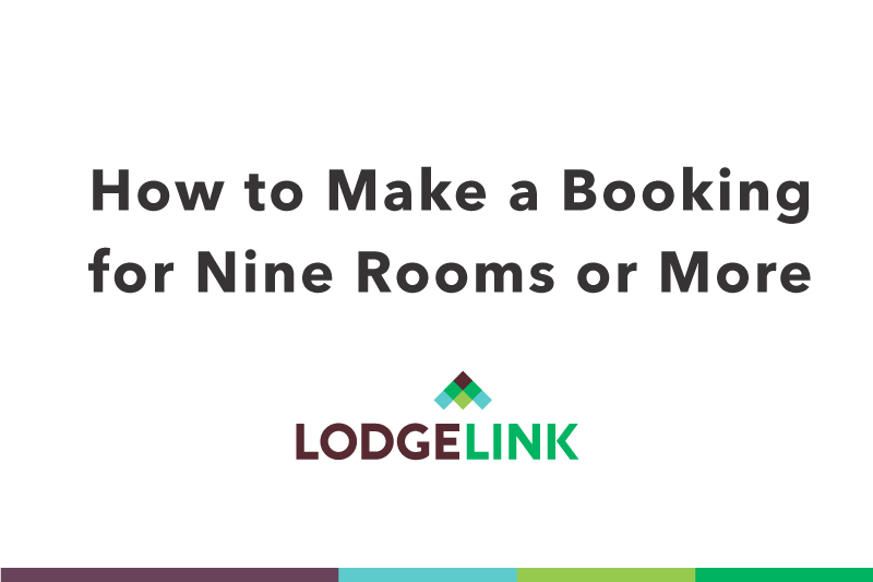A white background with text displaying how to book for multiple rooms and the LodgeLink logo