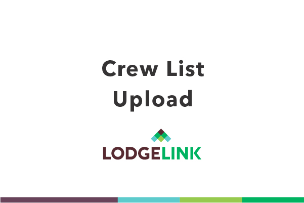 A white background with black text showing Crew List Upload with the LodgeLink logo underneath