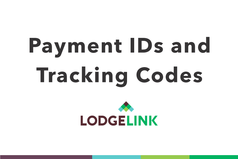 A white background with black text showing payment IDs and tracking codes with the LodgeLink logo underneath