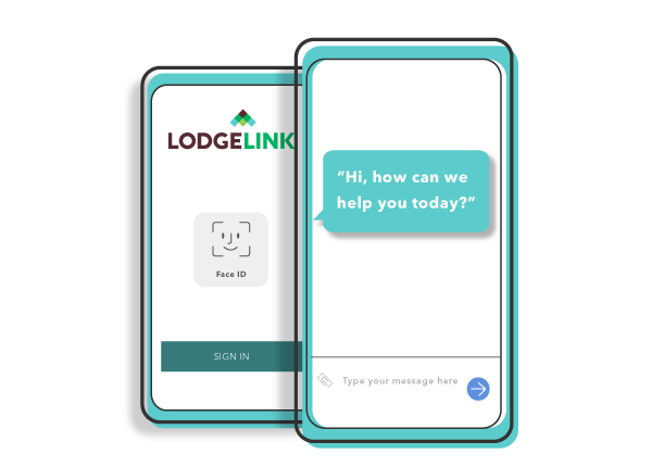 A screenshot of a phone showing LodgeLinks chat feature when logging in