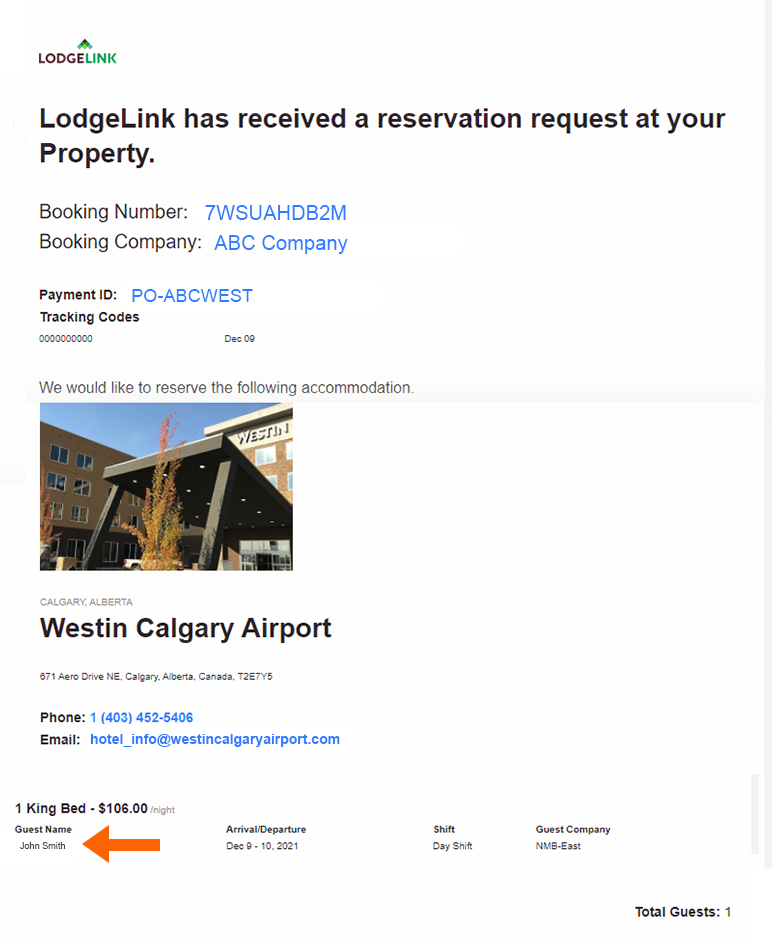 A screenshot of a hotel reservation