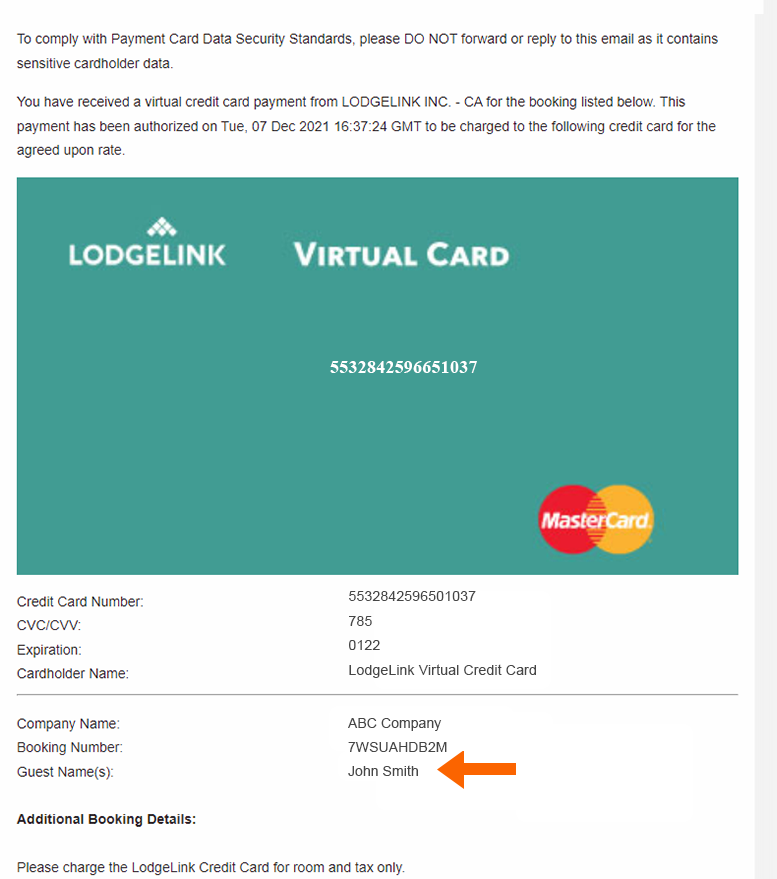 Virtual credit card authorization page 