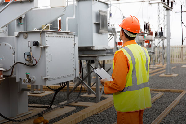 A person in a safety vest and hardhat