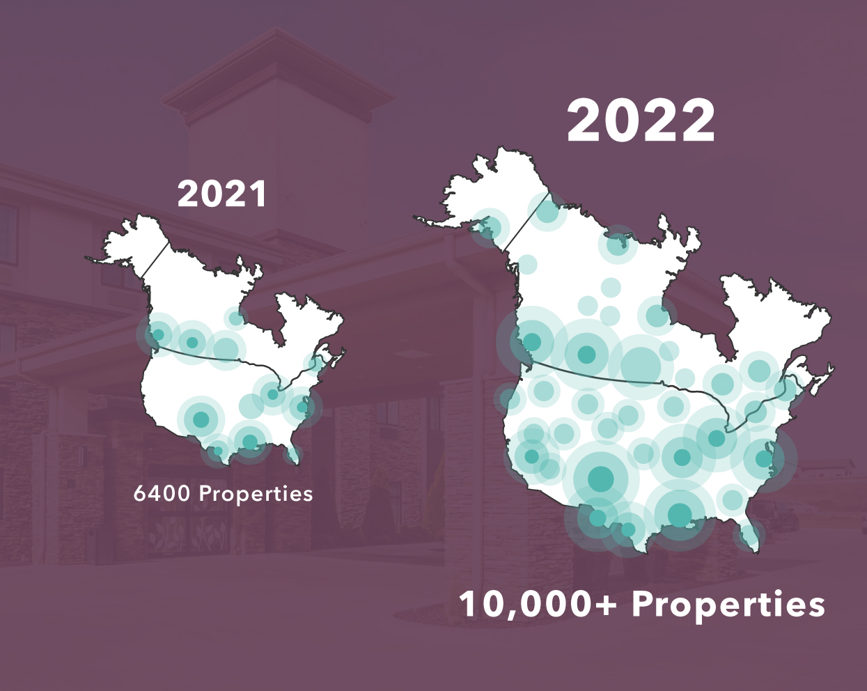 Maps in the years 2021 and 2022 showing the growth in properties across the year