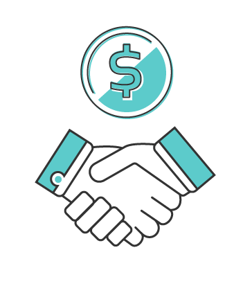 a handshake with a dollar sign signifying negotiated rates for lodging expenses.	