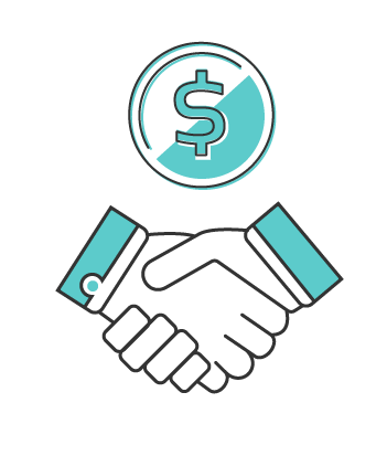 A handshake with a dollar sign signifying negotiated rates for lodging expenses.	