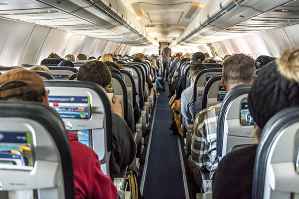 A plane full of people. 