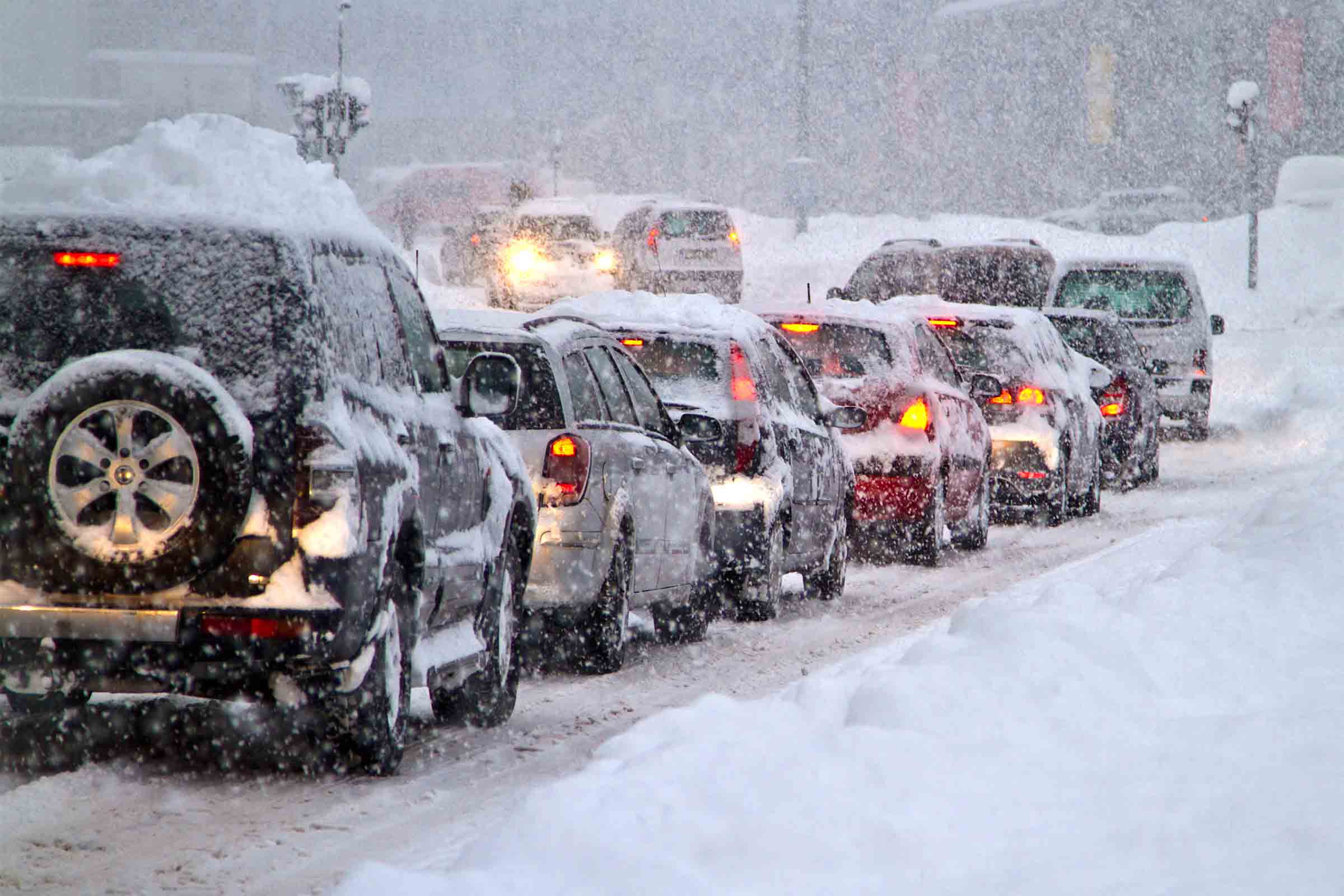 Road traffic on a snowy day.