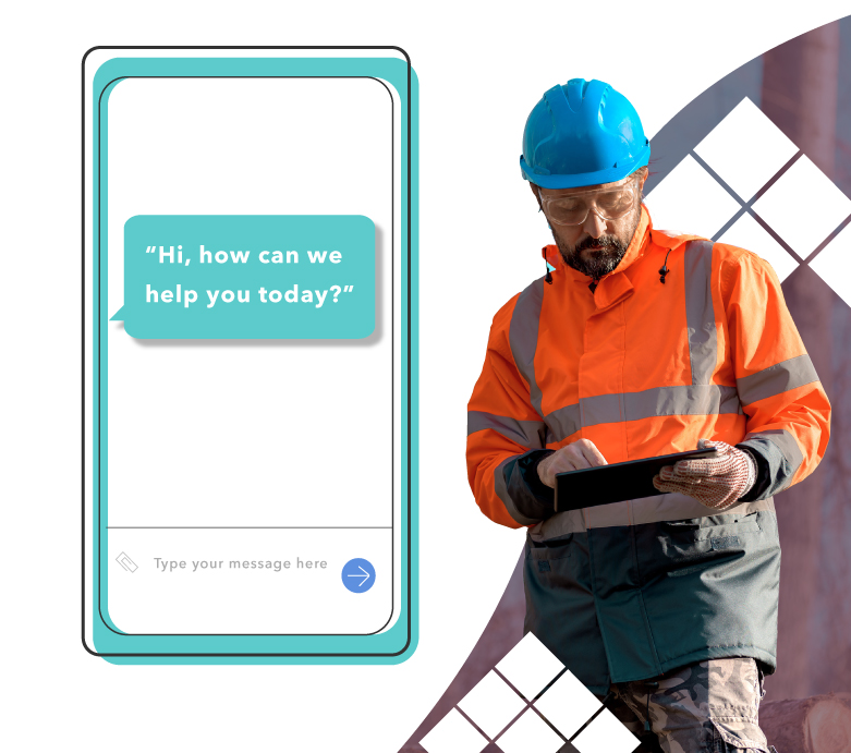Construction worker on iPad communicating with LodgeLink.